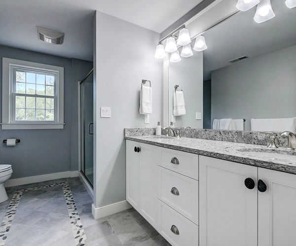 Cabinetry by SM Hall - Beach Style Bathroom - Transitional, Craftsmen, white Shaker, Custom Built-in, Bead-board, Beach Themed Bath