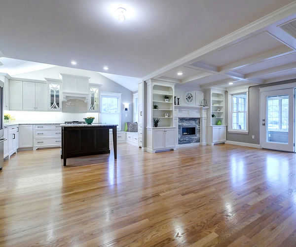 Cabinetry by SM Hall - Classic Traditional New England Kitchen and Bath - Classic Traditional New England Details, Custom Fireplace Built-in, Window Bench, Custom Coffered Ceiling
