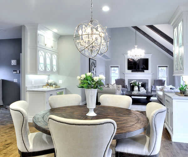 Cabinetry by SM Hall - Traditional Style Kitchen and Bath -Traditional Style, Transitional Style, White Cabinets, Glamorous, curved mullions, custom mosaic tile backsplash, custom hidden storage cabinets